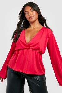 Boohoo Plus Peplum Top Met Wijde Mouwen, Hot Pink