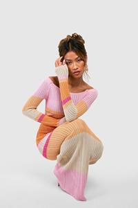 Boohoo Premium Stripe Crochet Maxi Dress, Pink