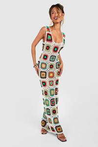 Boohoo Premium Patchwork Crochet Maxi Dress, White