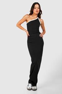 Boohoo Tall Contrast Binding One Shoulder Maxi Dress, Black