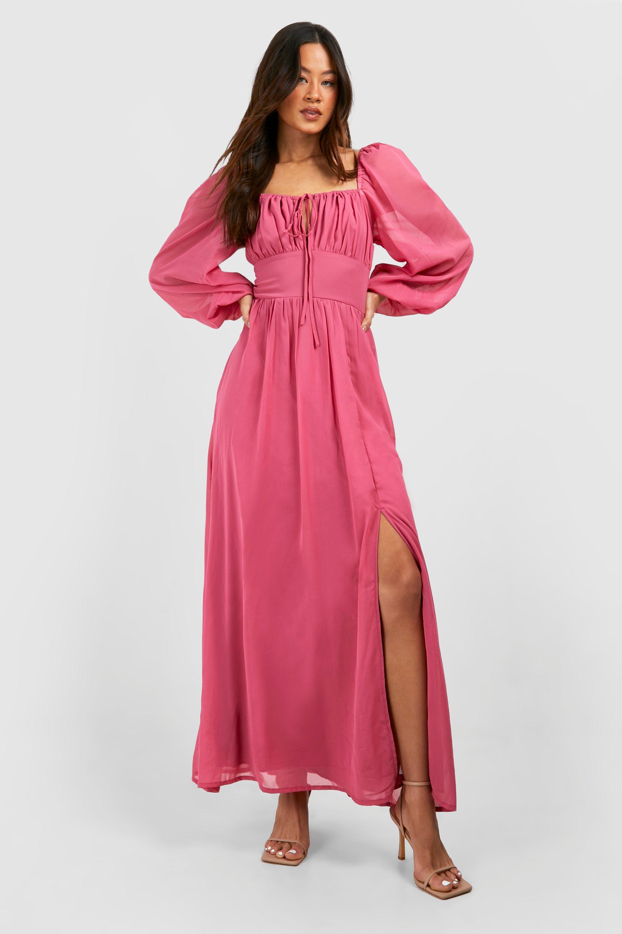 Boohoo Tall Chiffon Milkmaid Maxi Dress, Dusty Pink