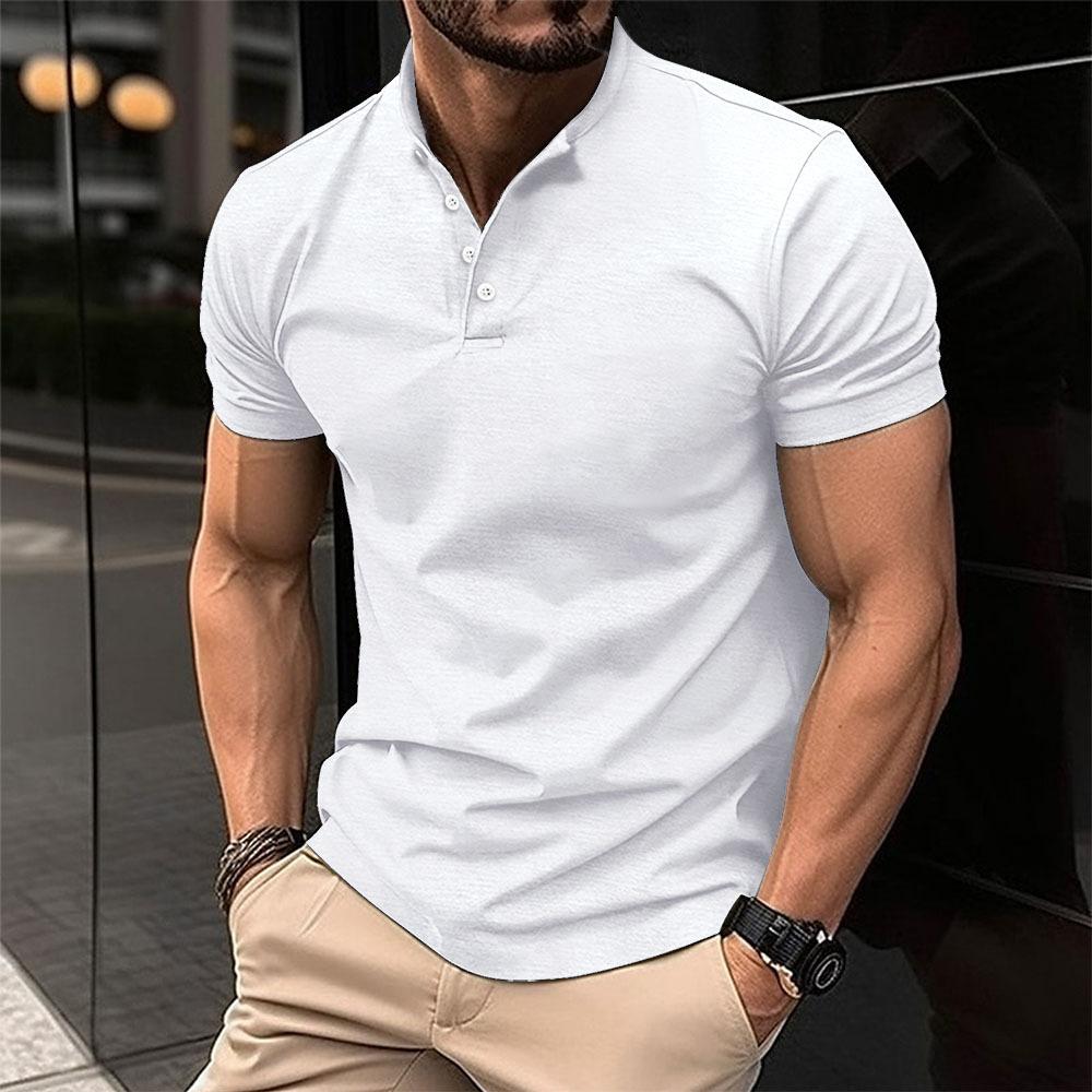 HerSight Summer Short Sleeve Shirt Men Buttons Solid Men's Sports Shirts Black White Tops