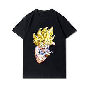 FT T Shirts Anime Dragon Ball Printed Men T Shirts Round Neck Cotton Tops Summer Casual Black Tees