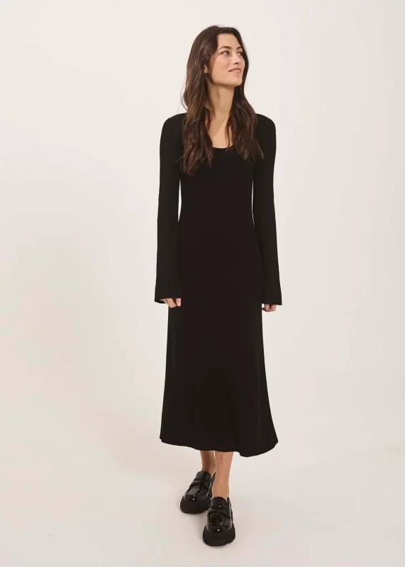 Norr Sherry flared knit dress black -