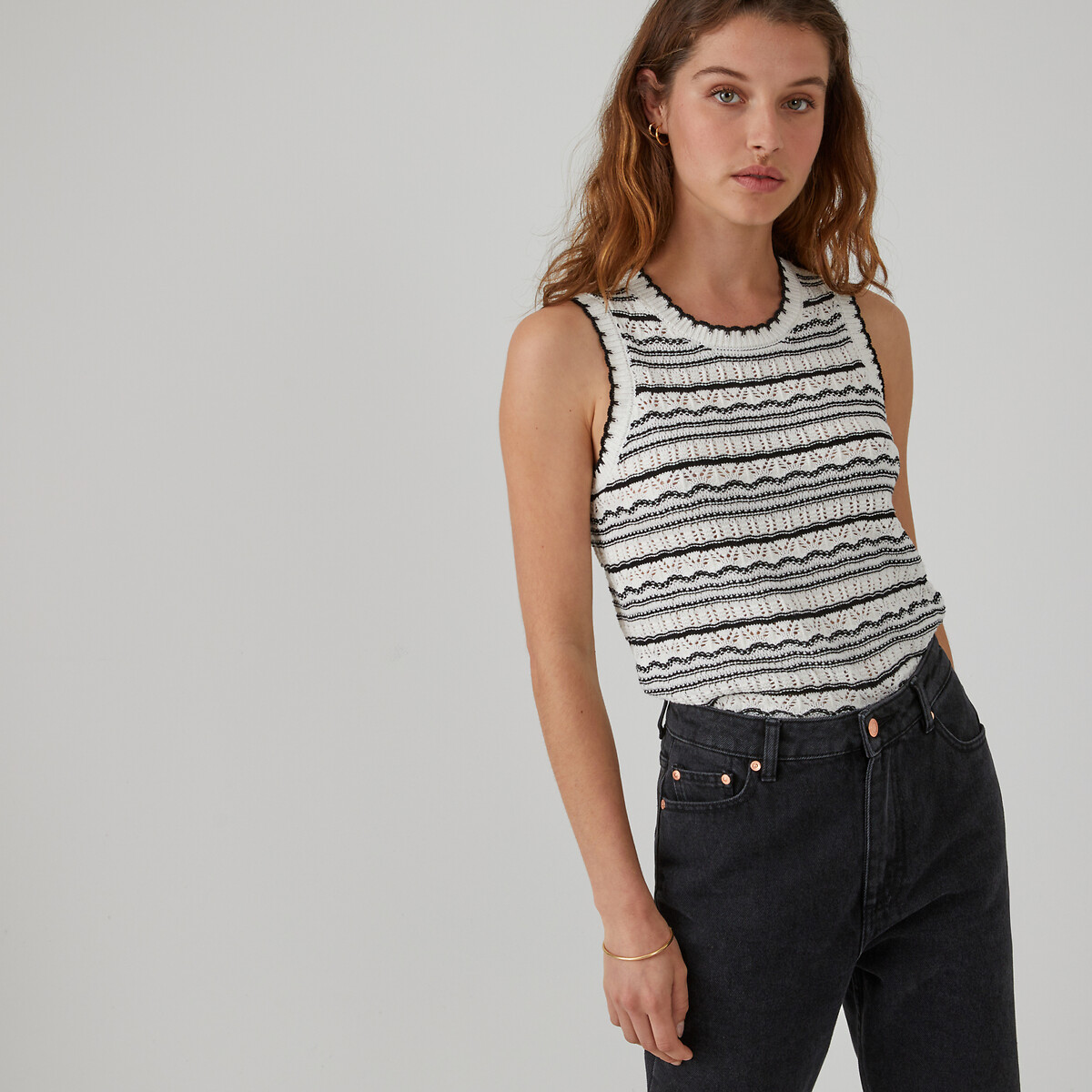LA REDOUTE COLLECTIONS Tanktop, in pointelle tricot, met strepen