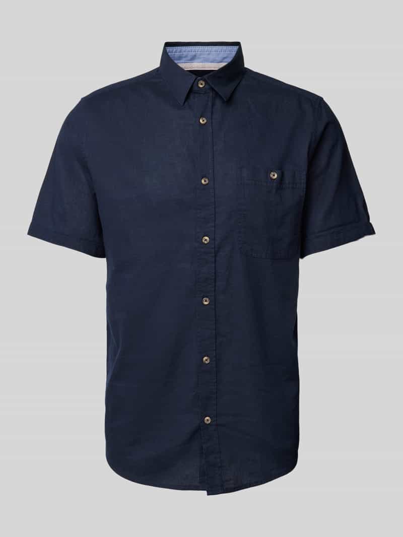 TOM TAILOR Kurzarmhemd Kurzarm Hemd mit Leinen Regular Freizeit Kent Kragen Design Shirt 7362 in Blau