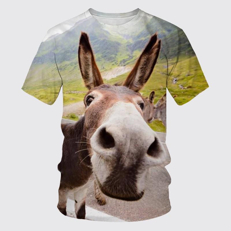 Exclusive 3D T-shirt Zomer nieuw hiphop grappig heren T-shirt, schattig Iittle Donkey 3D-printen dier ronde kraag tees korte mouwen cool dry tops.