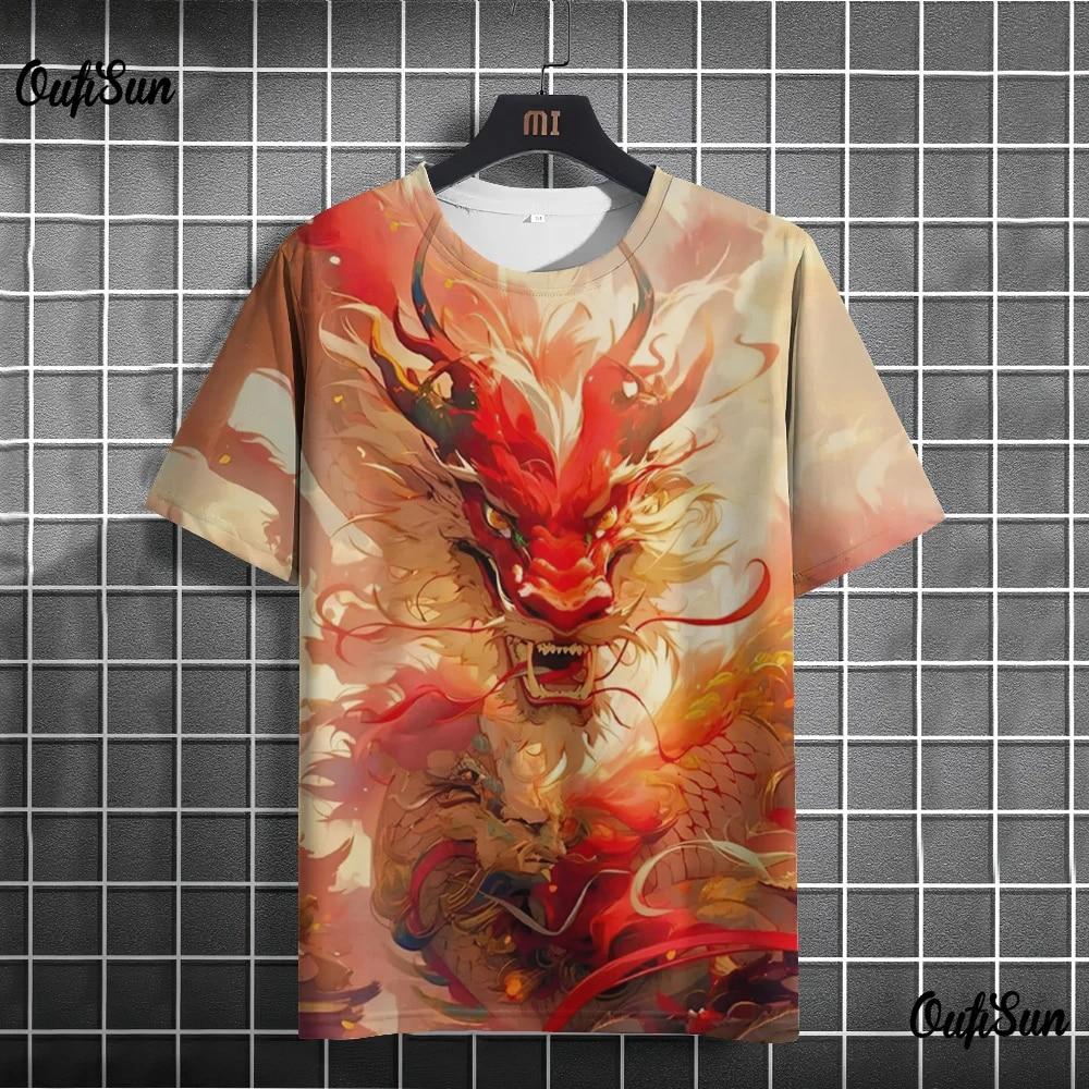 Bobby 2 Men's T-shirt 3D Dragon Printing Pullover Round neck Fashion Short Sleeve Tees Male Oversized Casual Sweatshirt Tops