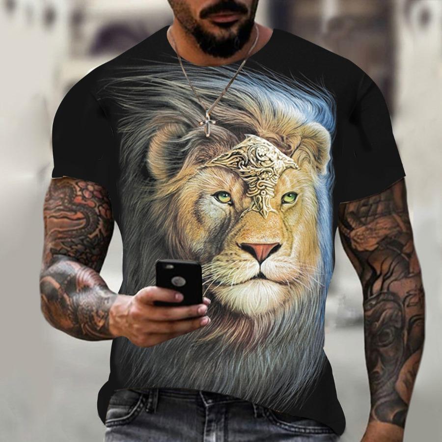 HerSight Men Printed T Shirt Summer Sportwear Outfits Vintage Animal 3D Tops Mens Loose Casual Tiger Tee Shirts
