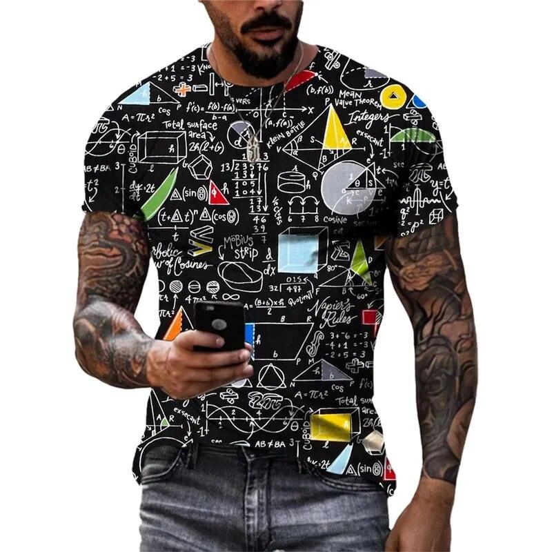 Chengyu Nieuwe Mode 3D Wiskundige Formule Grafische T-shirts Trend Mannen Casual Straat Retro Stijl Gedrukt O-hals T-shirts met korte mouwen