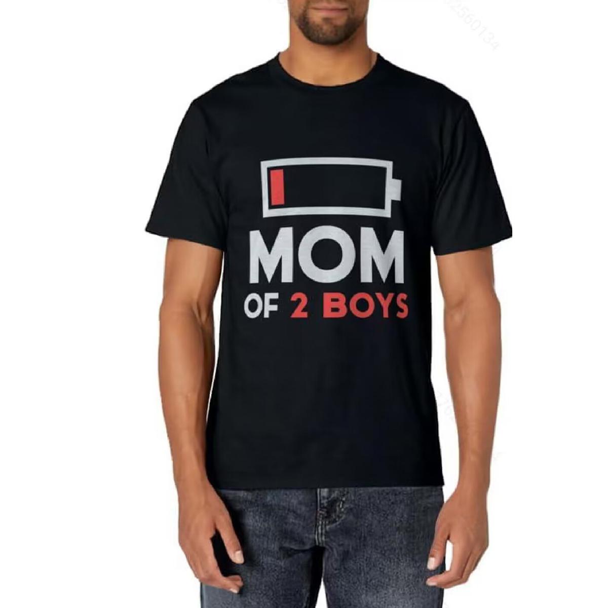 HerSight Spring Summer Tops Men Plus Size Clothing Mom of 2 boys 3D Print T Shirt  Letters Pattern Tees O Neck Short Sleeve Top Breathable Man Shirts