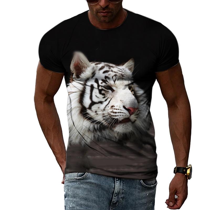HerSight Spring Summer Tops Men Plus Size Clothing Animal 3D Print T Shirt Couple Tiger Pattern Tees O Neck Short Sleeve Top Breathable Man Shirts