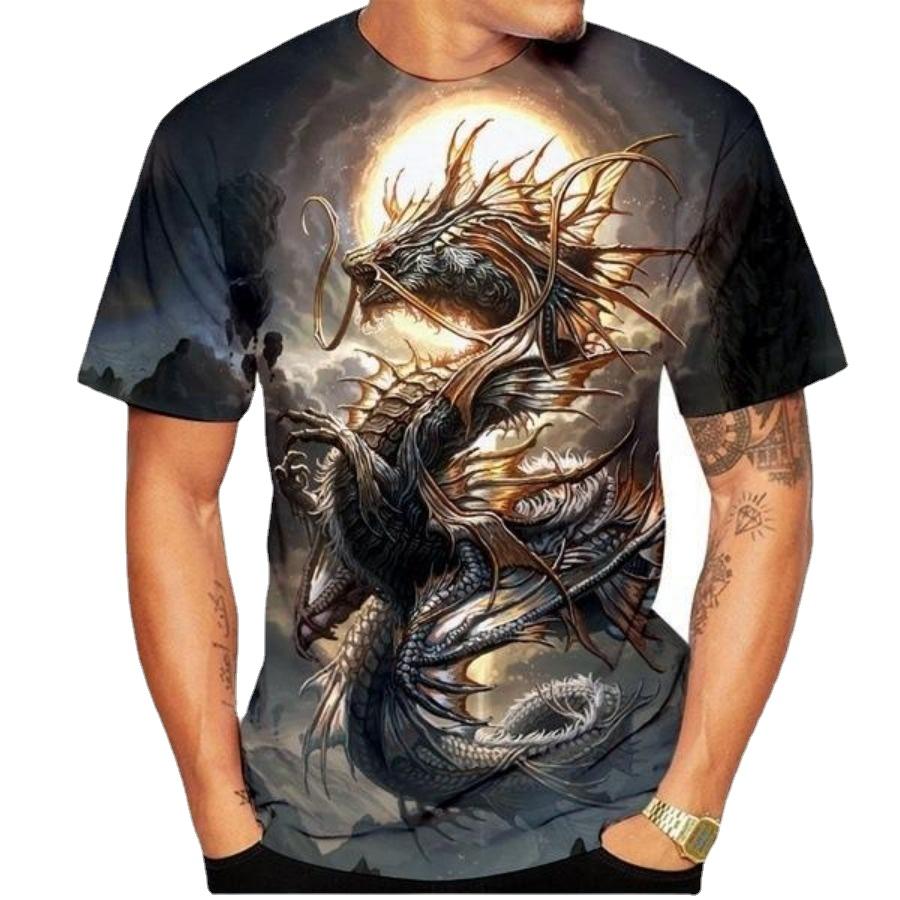 WowClassic Men Plus Size Clothing Loose Summer Tops Animal 3D Print T Shirt Couple Man Dragon Pattern Tees O Neck Short Sleeve Top Breathable Man Shirts