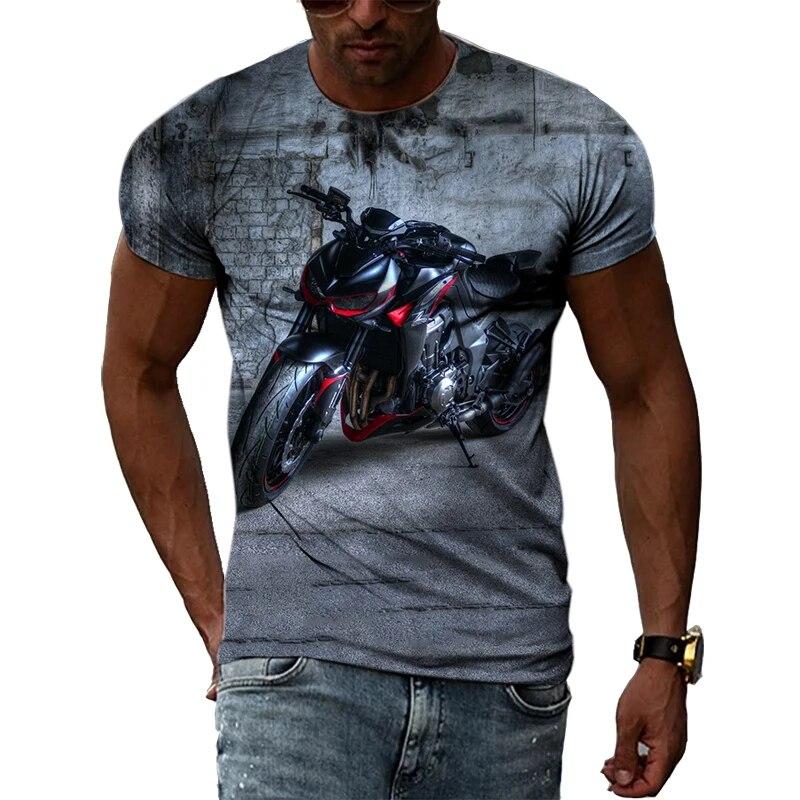 ETST 07 Fashion Men Motorcycle graphic t shirts Summer Casual Trend Printed Tees Personality Round Neck Oversized Short Sleeve Tops