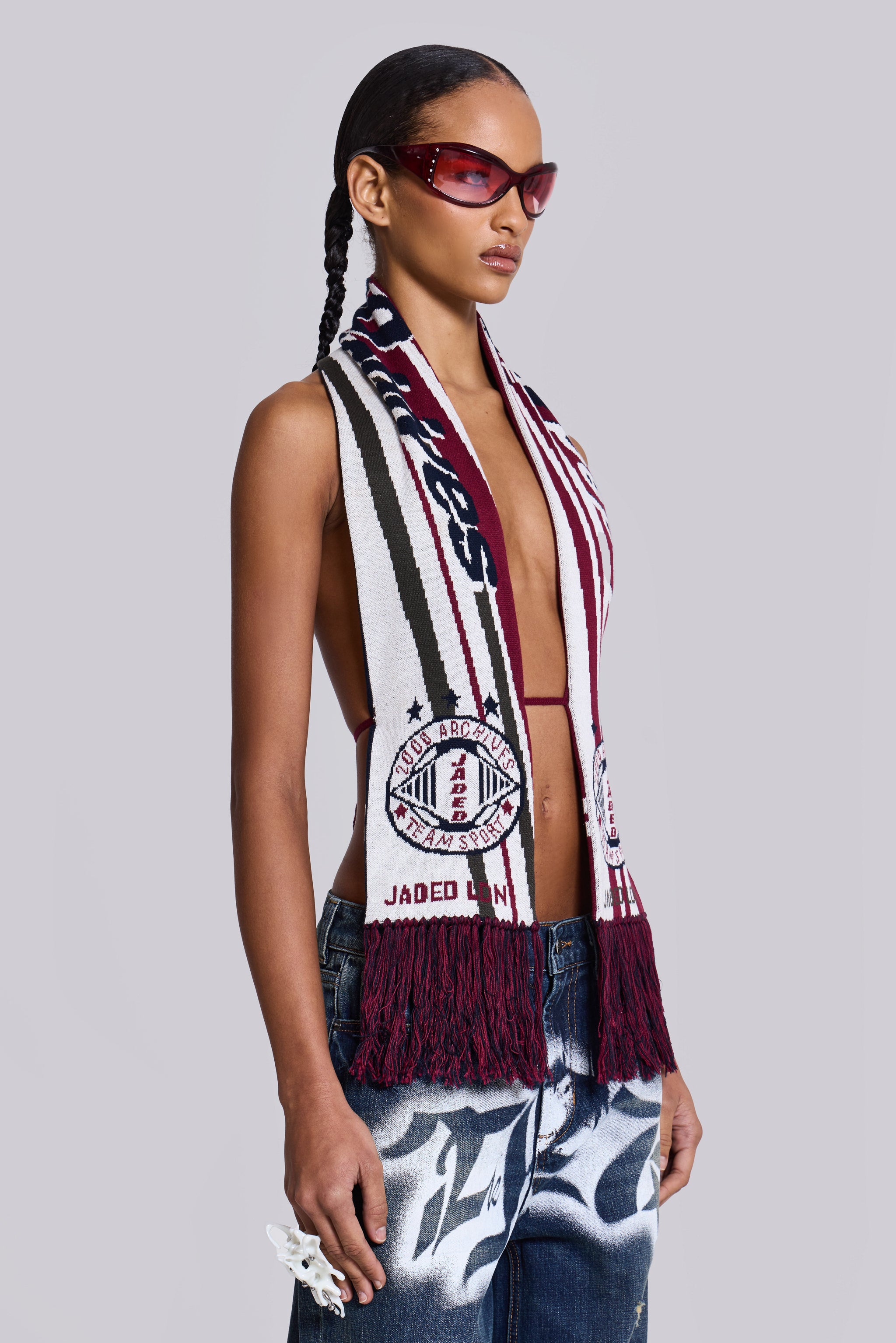 Jaded London Merch 3-in-1 Backless Football Scarf Top