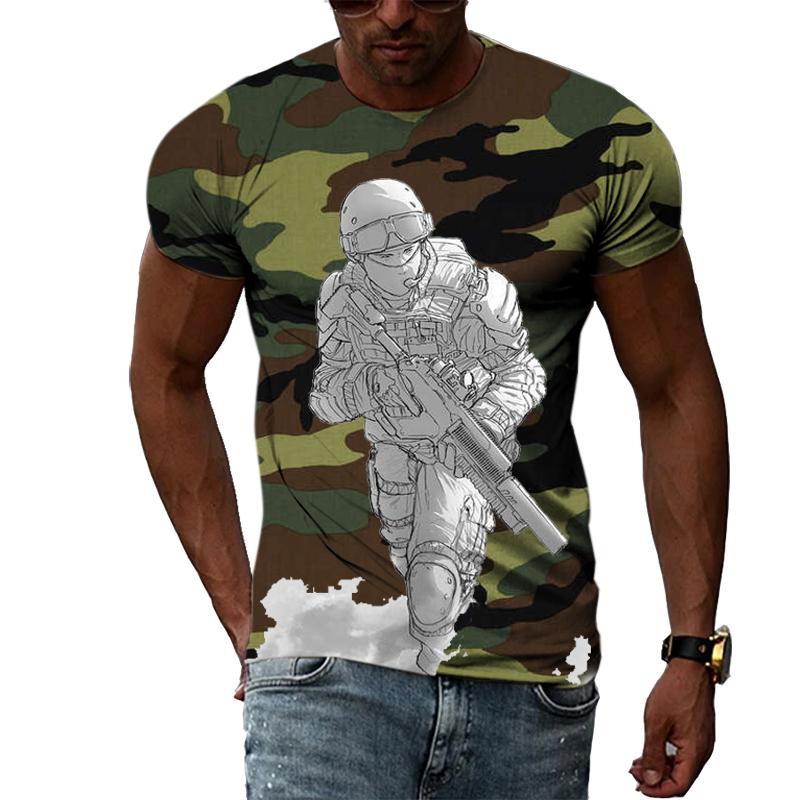 ETST WENDY 005 Zomer Mode Creatieve Afbeelding heren T-shirt Ronde Kraag Korte Mouw Tops Camouflage Jungle Legeruniform Leger Guerrilla