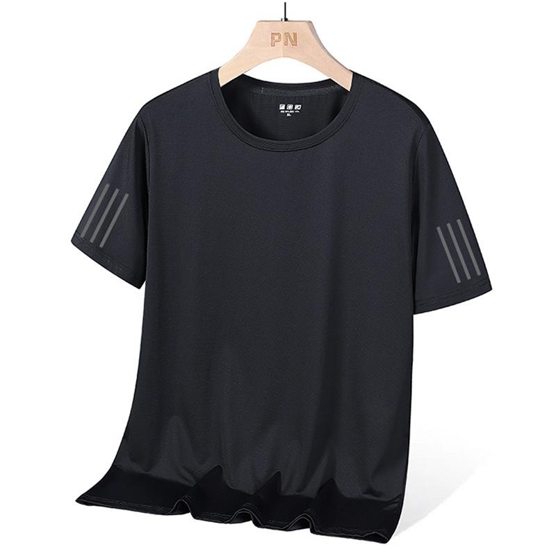 Plus Size Men Clothing Plus Size Summer Short Sleeved T-shirt, Round Neck T-shirt, Loose and Breathable Ice Silk T-shirt