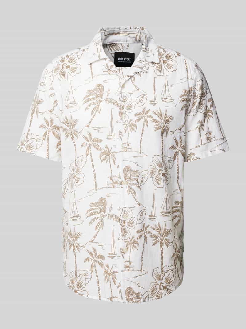 ONLY & SONS Kurzarmhemd Tropisches Hemd mit Sommer Design Bequemes Casual Shirt 7402 in Weiß