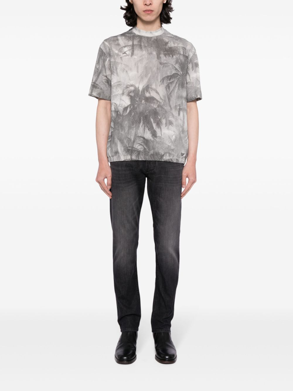 Emporio Armani Katoenen T-shirt met palmboomprint - Grijs