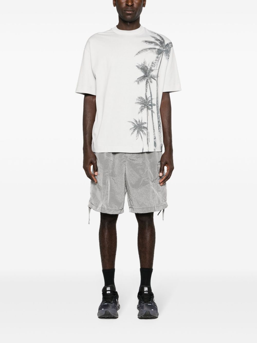 Emporio Armani palm tree-print cotton T-shirt - Grijs