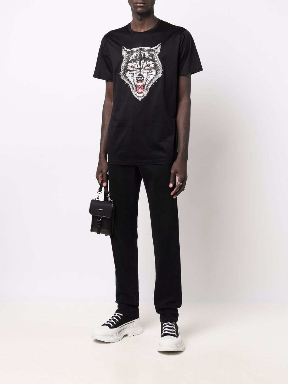 Billionaire T-shirt met wolfprint - Zwart