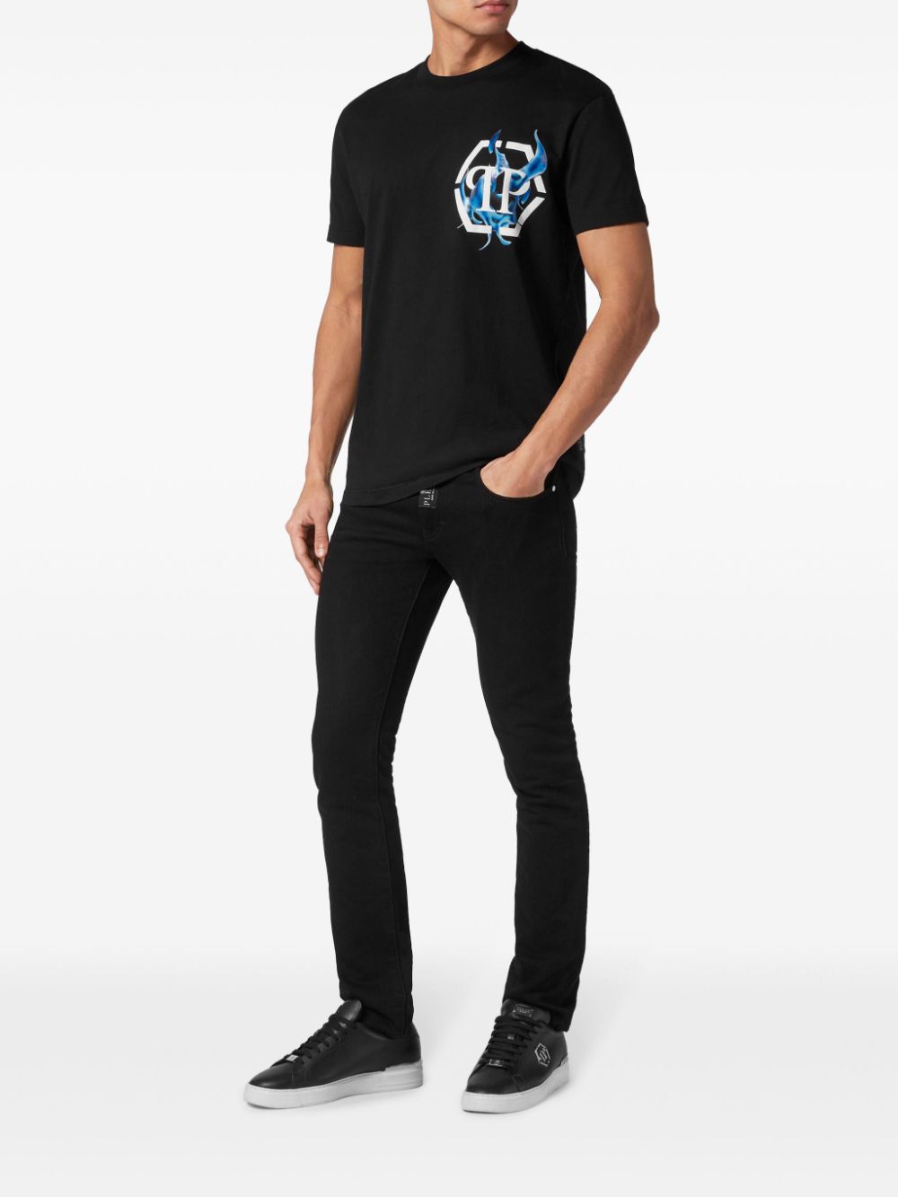 Philipp Plein T-shirt met vlammenprint - Zwart
