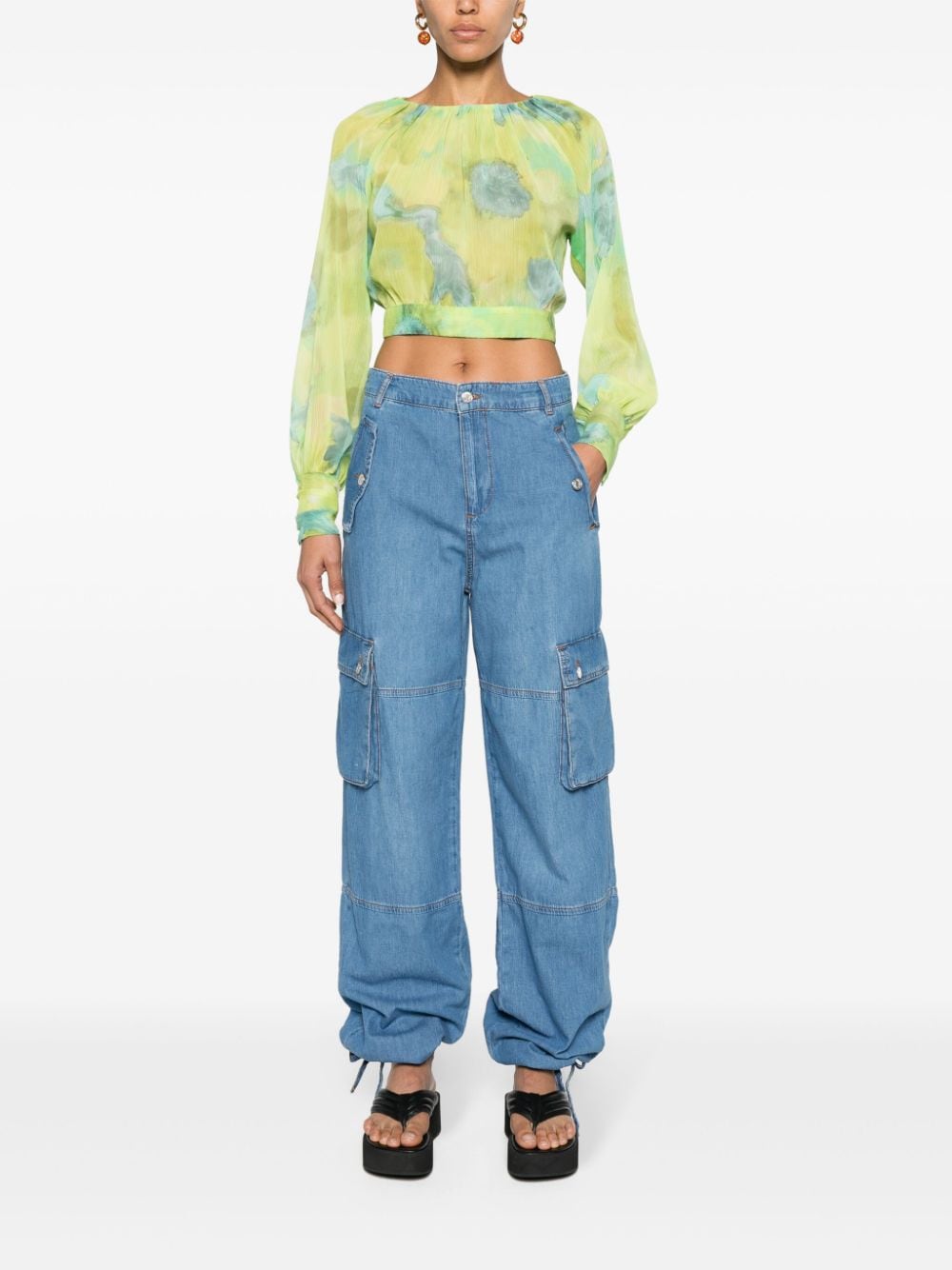 LIU JO Cropped blouse met waterverf-effect - Groen