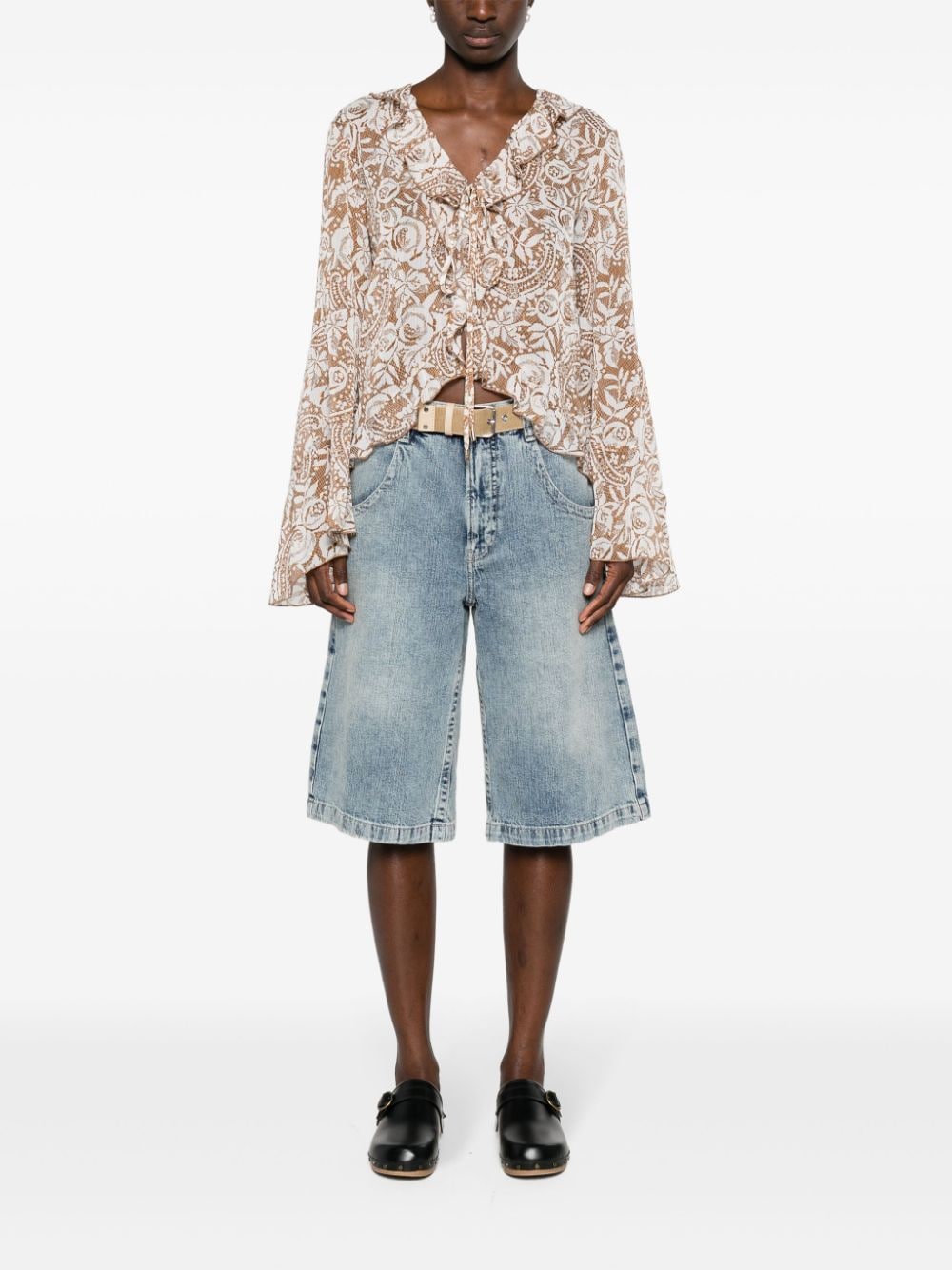 LIU JO Semi-doorzichtige blouse met kantprint - Bruin