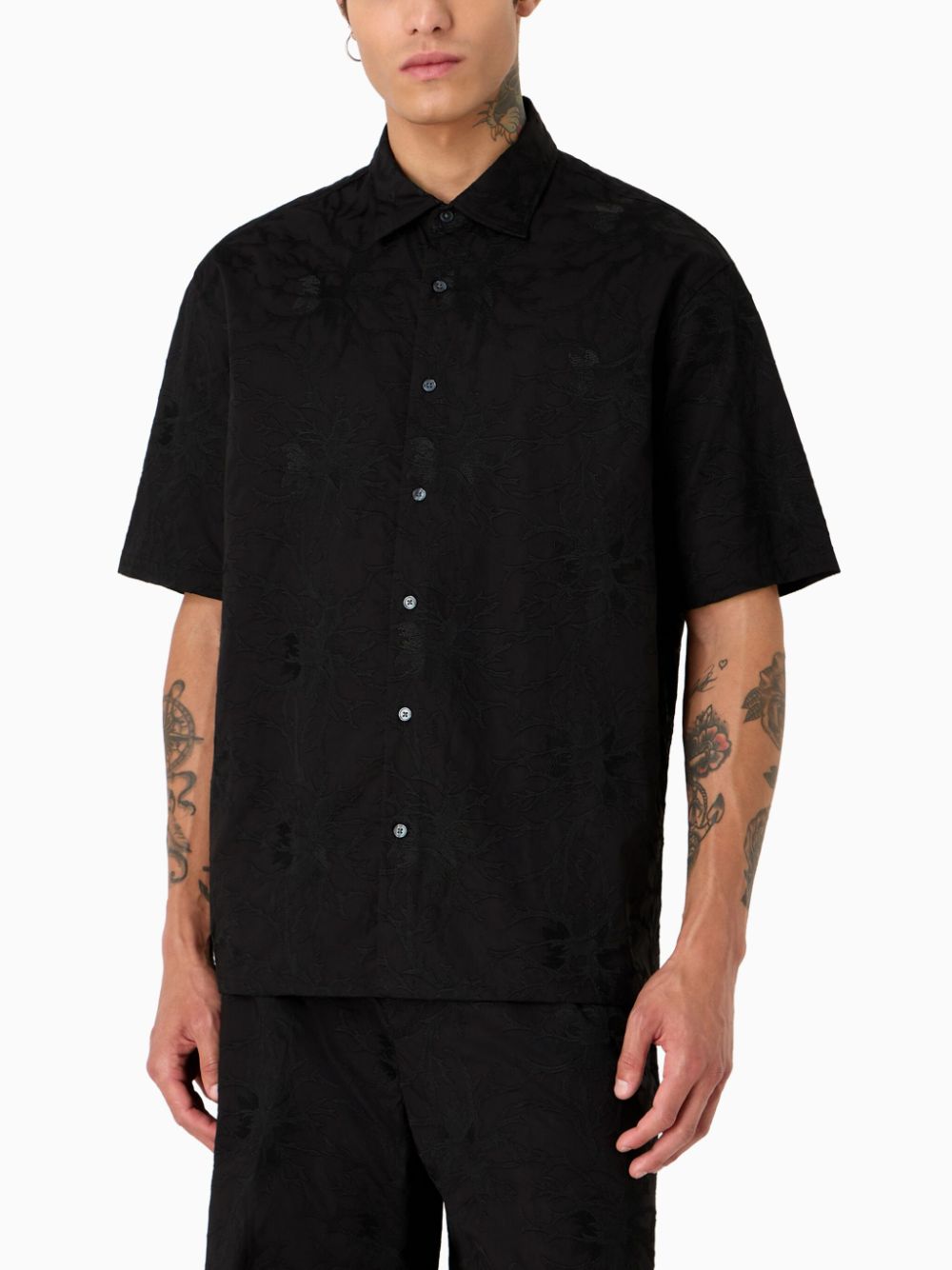 Emporio Armani Overhemd met jacquard patroon - Zwart