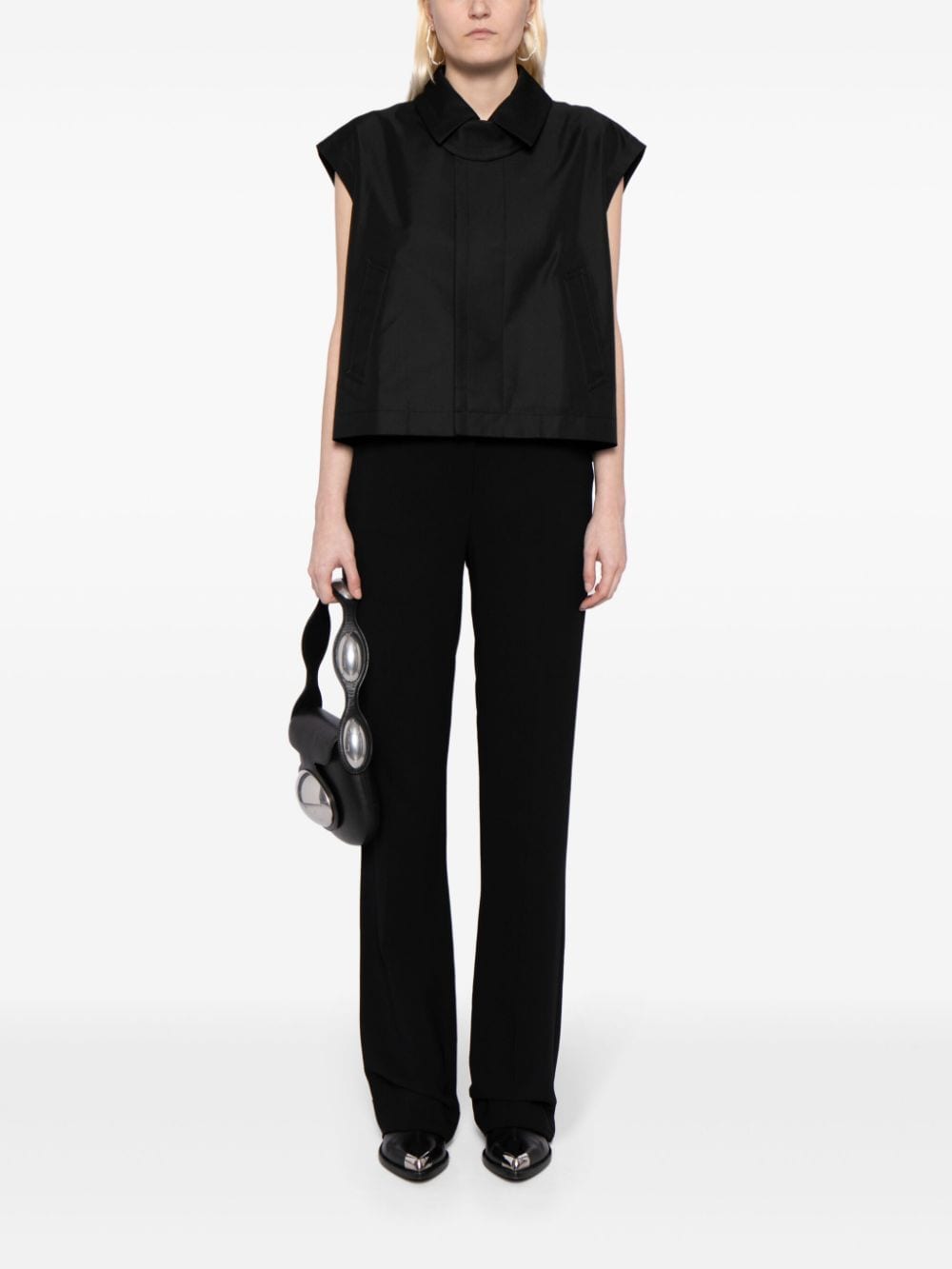 Sacai Geplooide blouse met kapmouwen - Zwart
