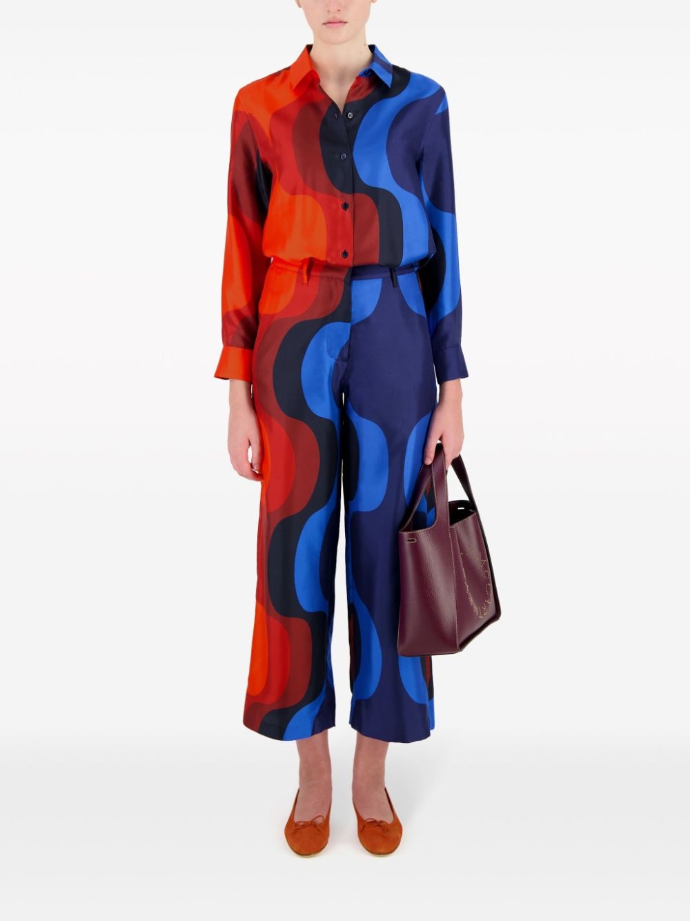 PAULA Sonia wave-print silk trousers - Blauw