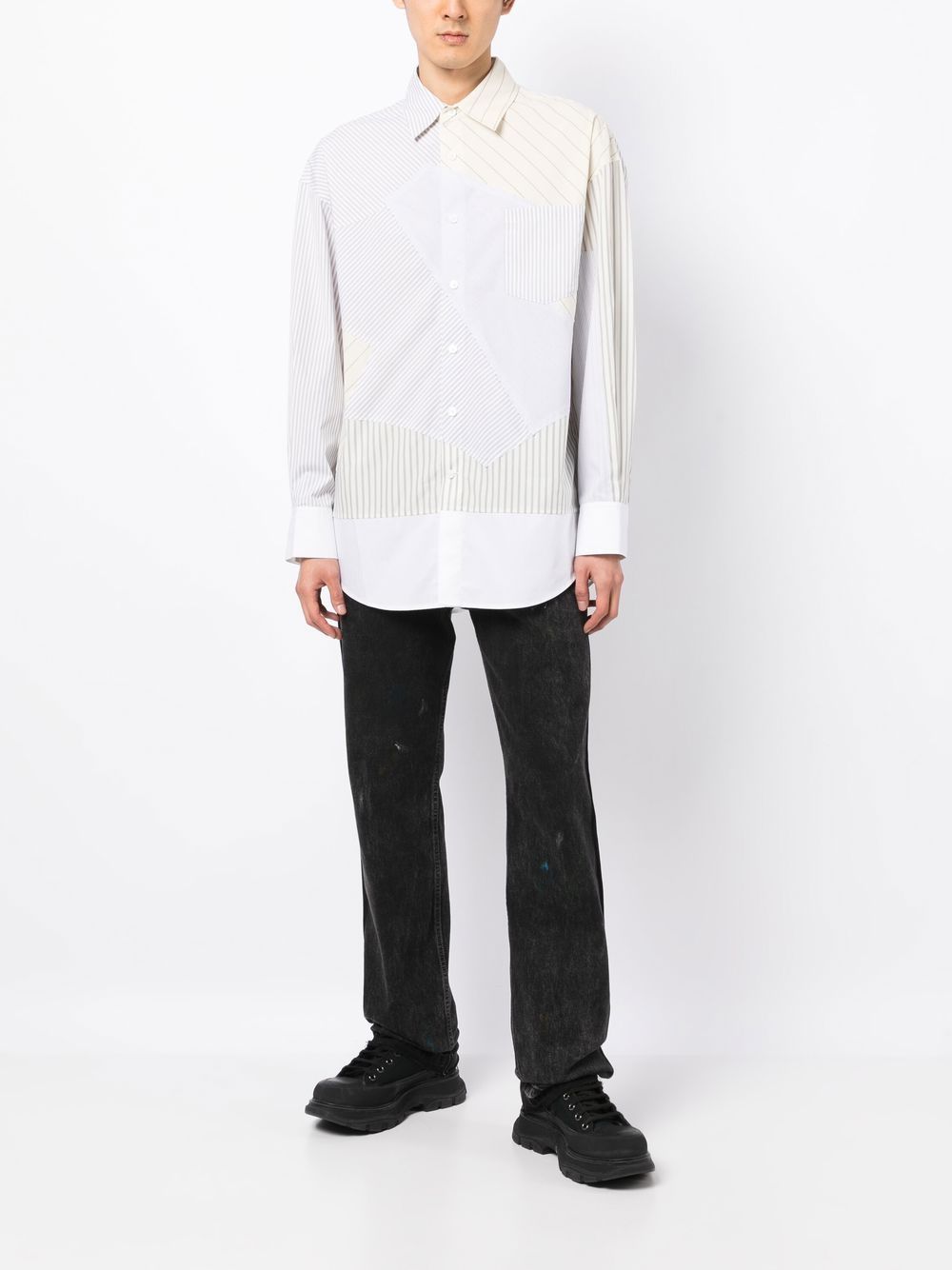 Feng Chen Wang Overhemd met patchwork - Beige