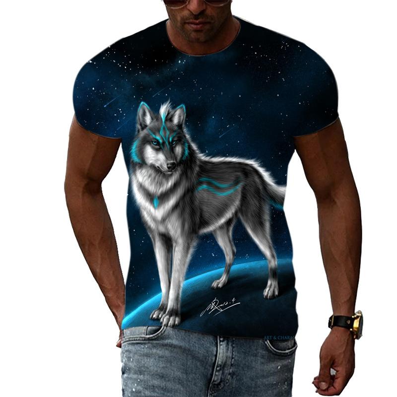 TSBABY Heren 3D Nieuwe Wolf Print Korte mouwen T-shirt Mode Trend Heren Dieptepunt Shirt Heren Casual Top T-shirt