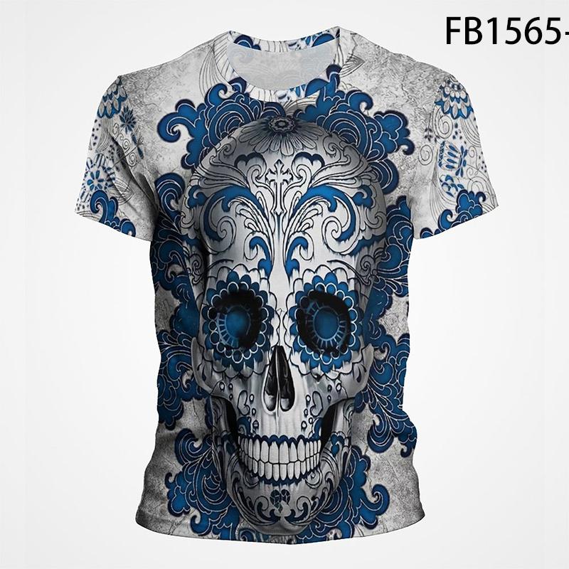 Personalized Printed Horror Skull T Shirt Mannen Mode Zomer Stijl 3D Print Tops Casual Vintage Goth Hip Hop T-shirt Streetwear Tee Unisex Kleding