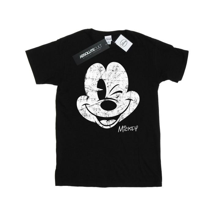 Disney Mens Mickey Mouse Distressed Face T-Shirt