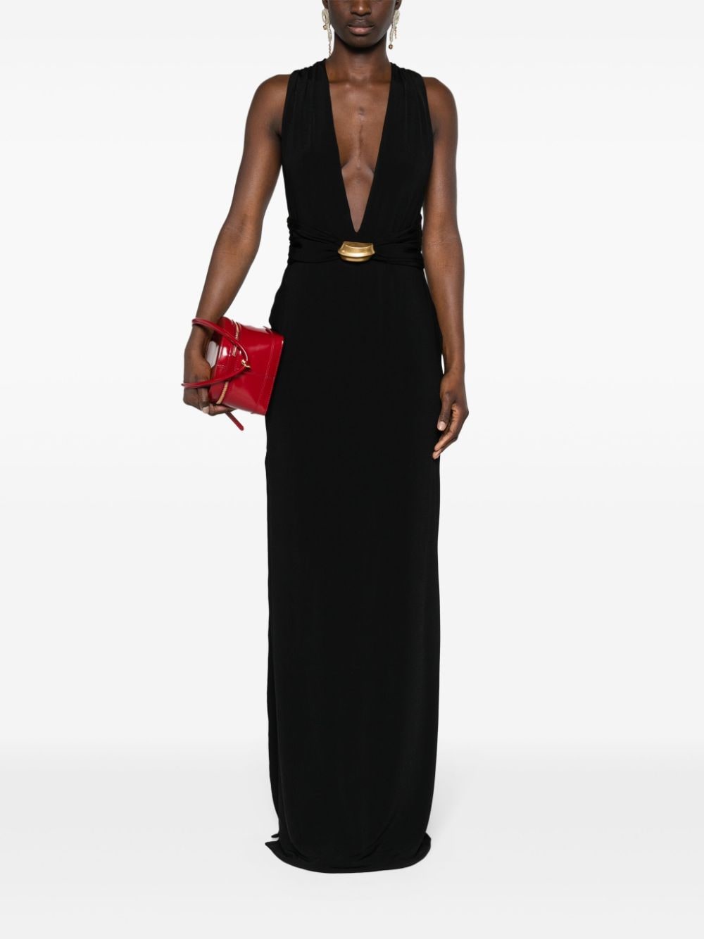 TOM FORD plunging-neck sleeveless gown - Zwart