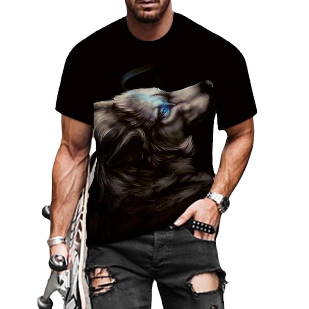 HerSight Spring Summer Tops Men Plus Size Clothing Animal 3D Print T Shirt Wolf Pattern Tees O Neck Short Sleeve Top Breathable Man Shirts