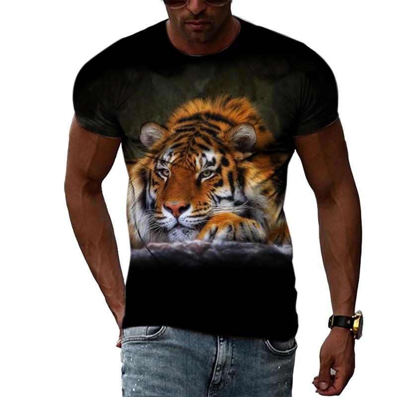 HerSight Loose Summer Tops Men Plus Size Clothing Animal 3D Print T Shirt Couple Tiger Pattern Tees O Neck Short Sleeve Top Breathable Man Shirts