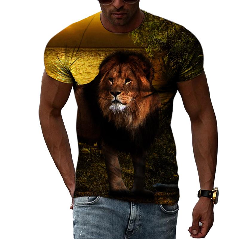 HerSight Men Plus Size Clothing Loose Summer Tops Animal 3D Print T Shirt Couple Tiger Lion Cat Pattern Tees O Neck Short Sleeve Top Breathable Man Shirts