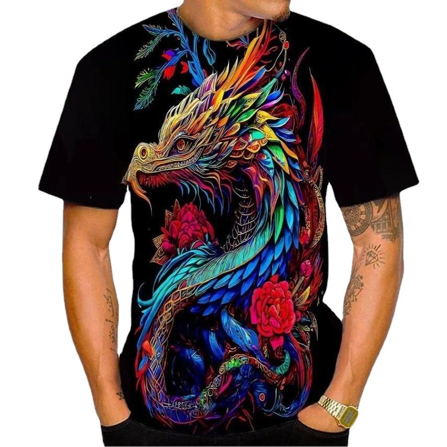 HerSight Men Plus Size Clothing Loose Summer Tops Animal 3D Print T Shirt Couple Man Dragon Pattern Tees Casual Short Sleeve Top Breathable Man Shirts