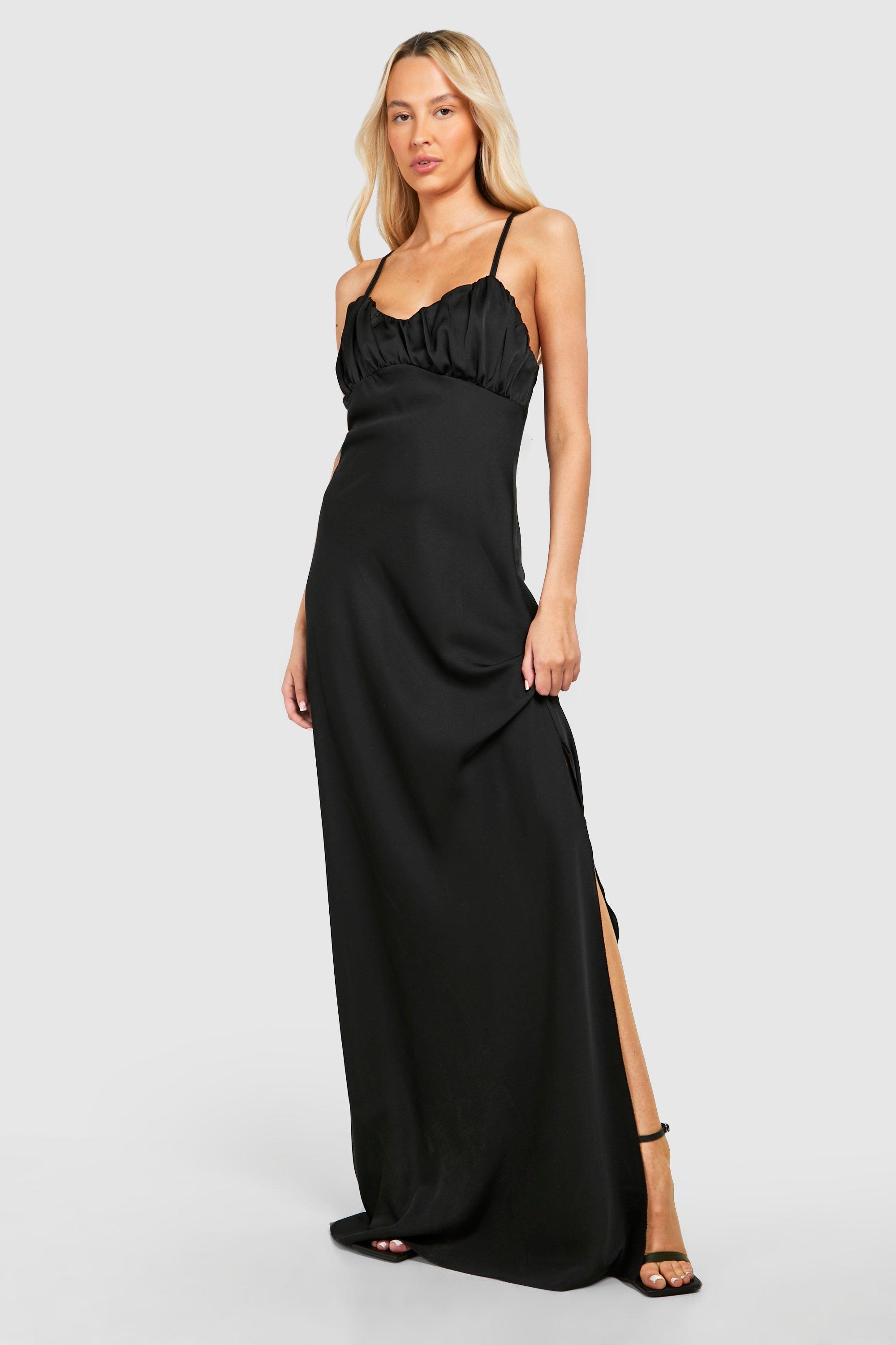 Boohoo Tall Satin Bust Detail Maxi Dress, Black