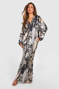 Boohoo Snake Extreme Batwing Plunge Maxi Dress, Brown