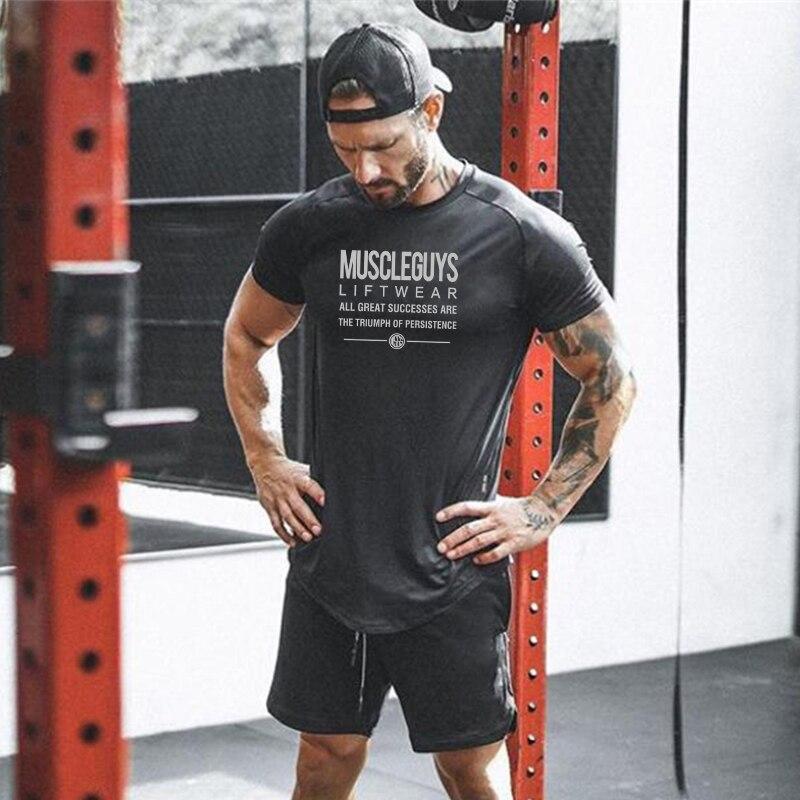 Muscle Guys Muscleguys Nieuwe Trend Fitness T-shirt Print Short-sleeve Gym Training Hardloopkleding Bodybuilding Heren Sport Tops Comfortabel en Droog
