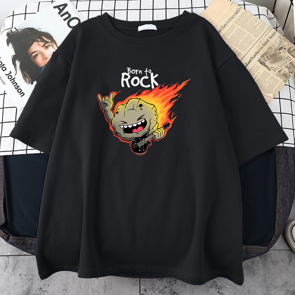 FT T Shirts Born To Rock Men T-Shirt Cartoon Meteorite Print Zomer Losse Kleding Losse Korte Mouw Tee Tops Oversized Tee Shirt Voor Man