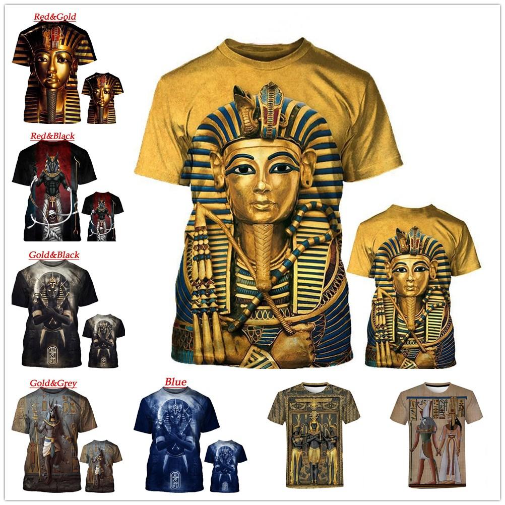 Factory Outlet Clothing Zomermode Casual 3D-printen Retro-stijl Egyptische farao T-shirt met korte mouwen Heren top met ronde hals, sneldrogend