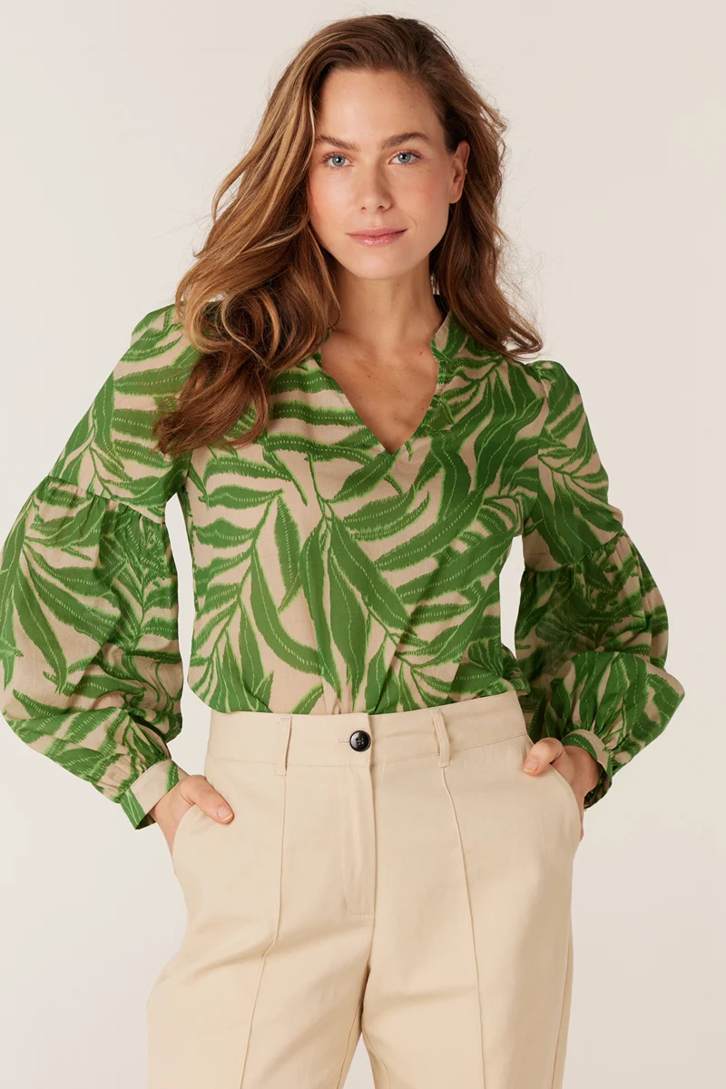 Jansen Amsterdam Printed long sleeve blouse ocean wl770 multi green