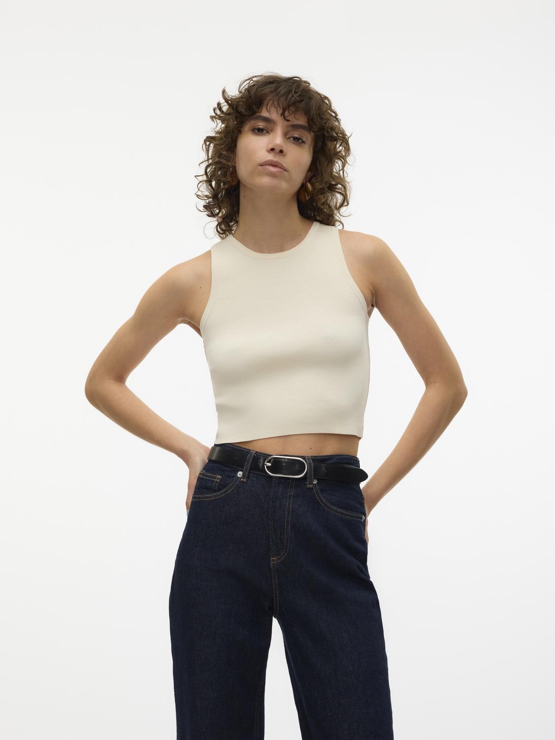 Vero Moda Gebreide trui VMGINNY SL O-NECK CROP TOP NOOS
