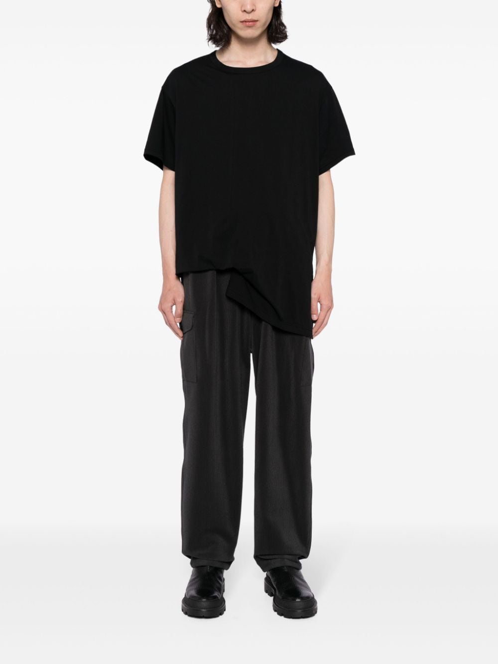 Yohji Yamamoto draped cotton T-shirt - Zwart