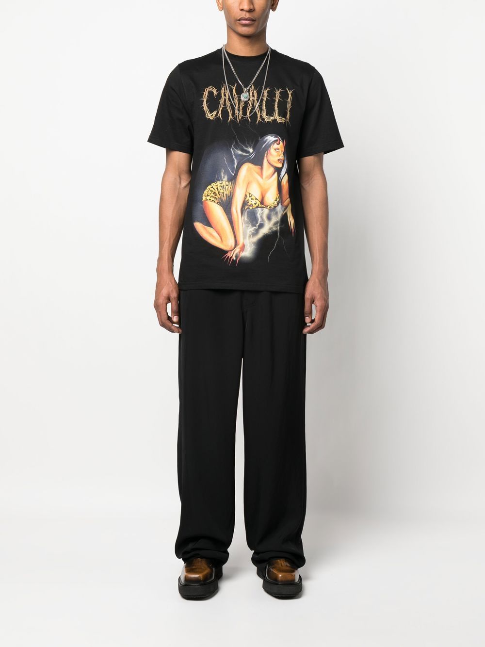 Roberto Cavalli T-shirt met print - Zwart