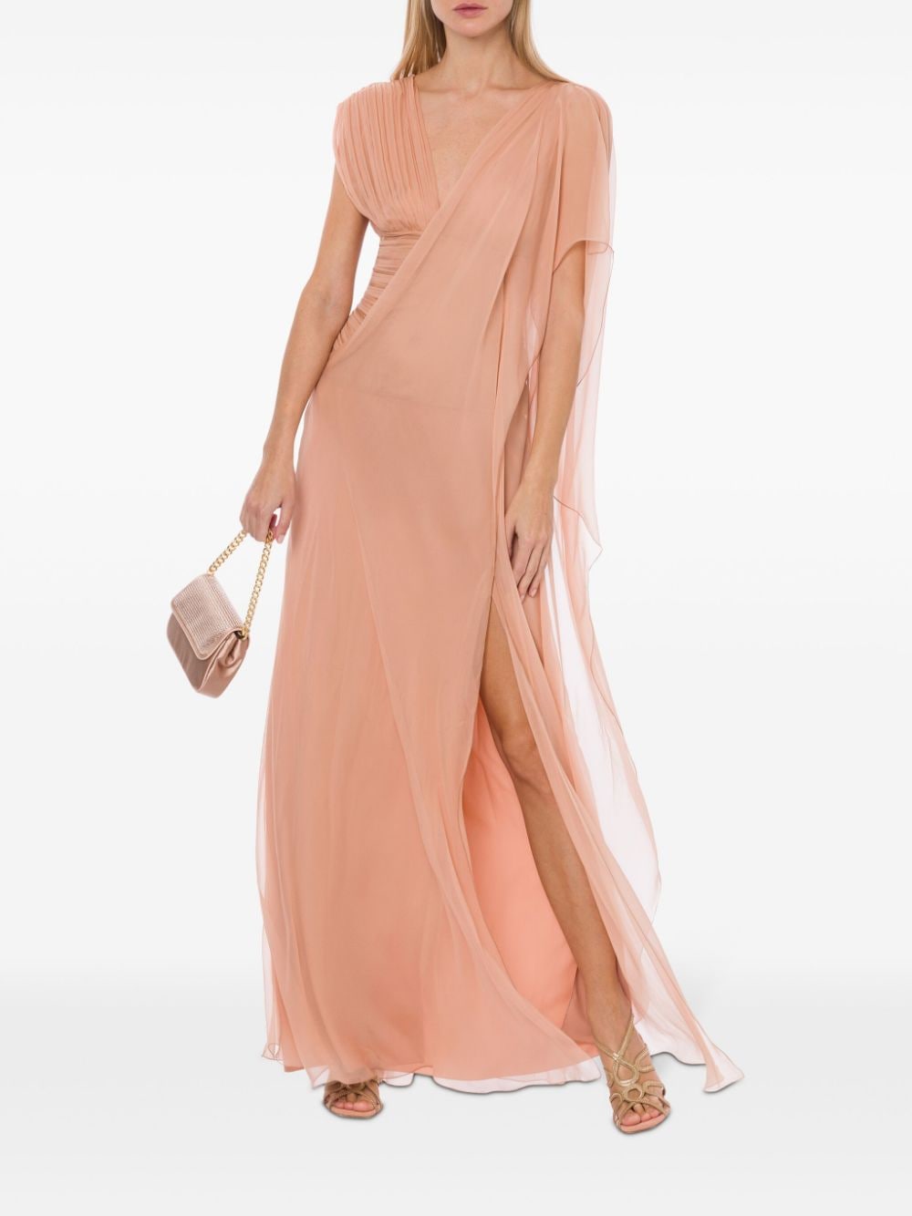Alberta Ferretti asymmetric silk maxi dress - Roze